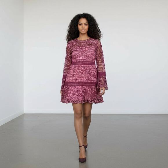 LA MAISON TALULAH Caprice Long-Sleeve Floral-Lace Short Dress NWT - Picture 1 of 8